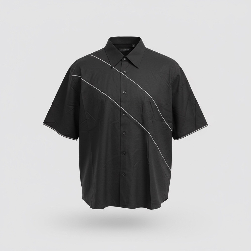 Vintage Y2K Illusionz Black Short Sleeve  Shirt Men's 3XL Diagonal Stripe Accent